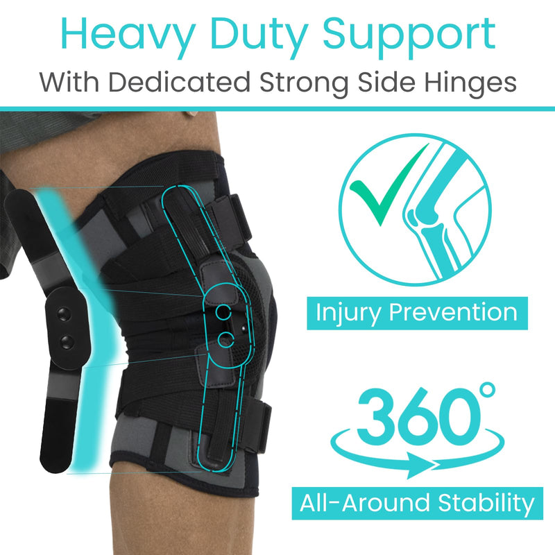 [Australia] - Vive Hinged Knee Brace with Side Stabilizers - Support for Patella & Meniscus Tear Pain for Men & Women - Adjustable Hinges for Hyperextension, MCL, ACL & Sports Injury - Heavy Duty for Stability Medium 