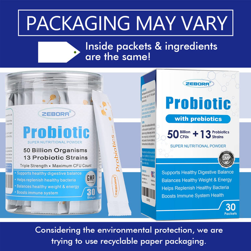 [Australia] - ZEBORA Probiotics for Women, Men and Kids, Prebiotics and Probiotics Powder for Digestive and Immune Gut Health - Support Healthy-Respiratory-System Gluten Free and Non GMO, 30 Packets 