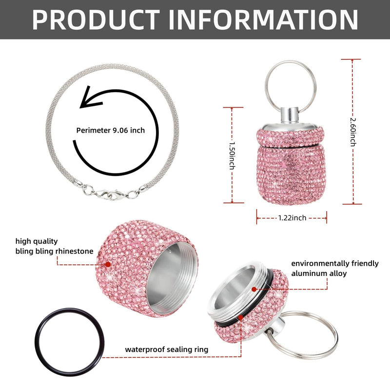 Pill Case for Purse Small Pill Container Keychain Bling Medicine Holder with Keychain Travel Medicine Organizer Bottle for Vitamin Supplement(Pink) Pink