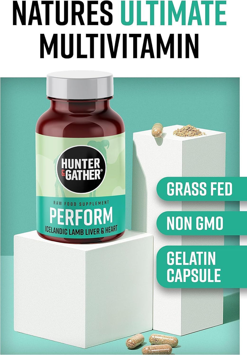 Hunter & Gather Nose to Tail - 90 Perform Capsules | Wild, Grass Fed Icelandic Lamb Ancestral Inspired Supplements| Raw Freeze-Dried Lamb | No GMO Feeds, Antibiotics Or Hormones 90 count (Pack of 1)