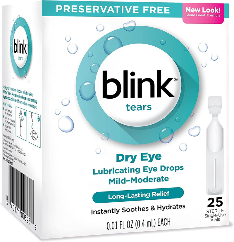 Blink Tears Lubricating Eye Drops Mild-Moderate Dry Eye, 25 Count - 0.01 oz (4 Pack)