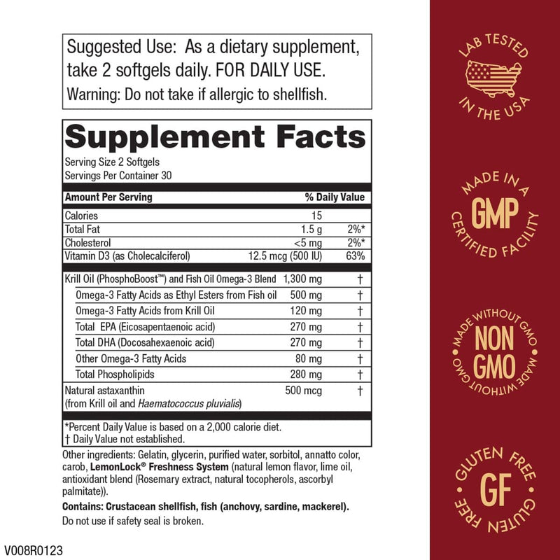 [Australia] - Purity Products Krill Omega 50 (Krill + Fish Oil Blend 1000mg + Astaxanthin 500mcg + Phospholipids 200mg + Vitamin D 500 IU) - 60 Mini Softgels 