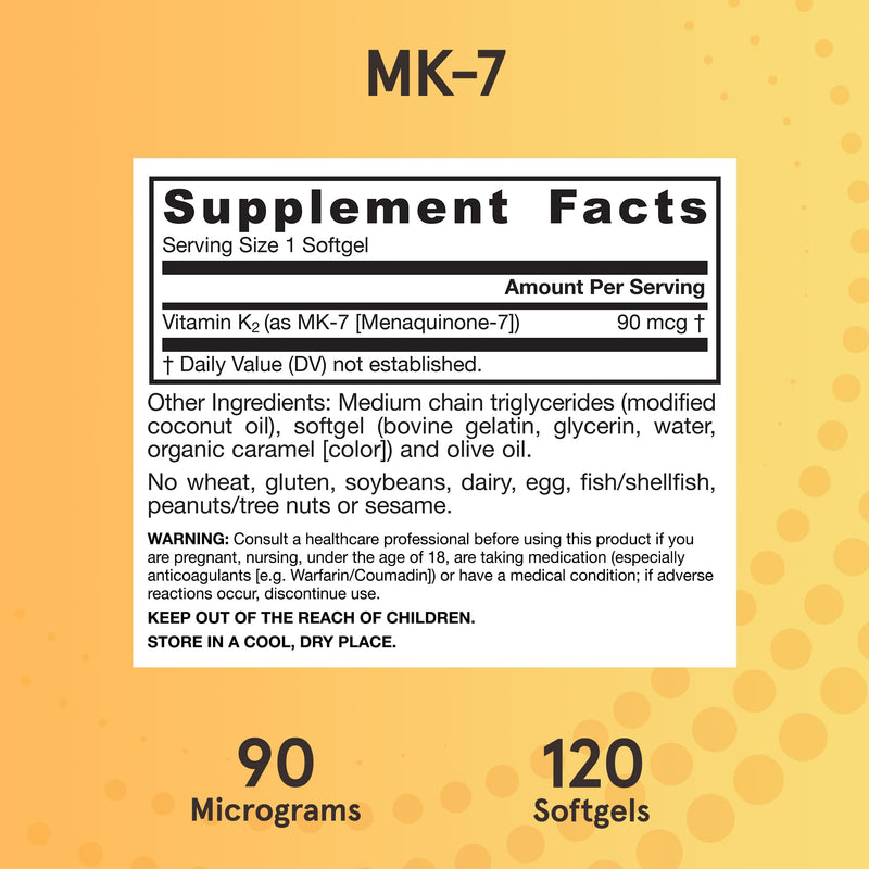 Jarrow Formulas MK-7 90 mcg - Bioactive Form of Vitamin K2-120 Servings (Softgels) - for Bone & Cardiovascular Health - Vitamin K2 MK-7 Dietary Supplement - Gluten-Free 120 Count (Pack of 1)