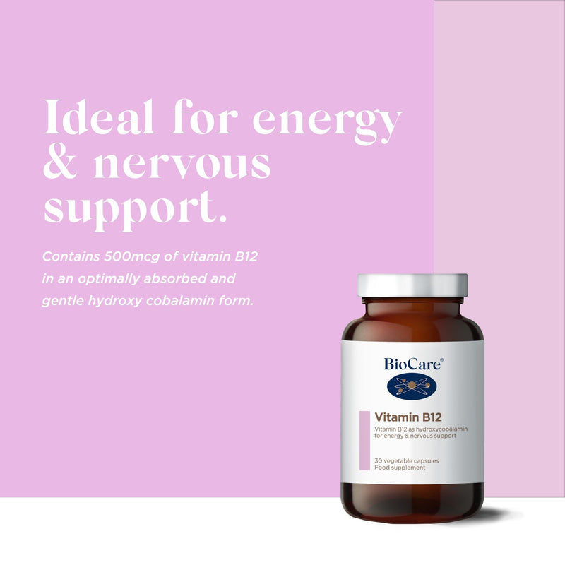 BioCare Vitamin B12 - for Energy & Nervous Support - Daily Supplement, Vegan - 30 Vegetable Capsules 30 count (Pack of 1)