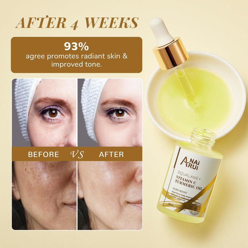 ANAI RUI Squalane Vitamin C Turmeric Facial Oil 1.05 fl.Oz. | Face Oil Moisturizer for Face, Hydrates, Firms Skin Yellow