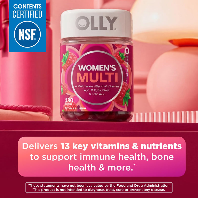 OLLY Women's Multivitamin, Supports Overall Wellness,* Biotin - 130 Count Berry 130 Count (Pack of 1)