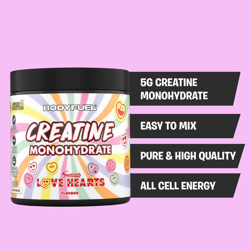 Applied Nutrition BodyFuel Creatine Monohydrate Powder, Increases High-Intensity Physical Performance, Swizzels Love Hearts (300g - 60 Servings)