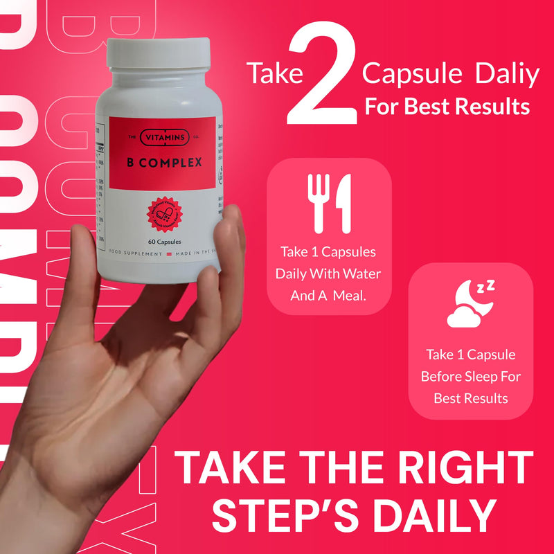 Vitamin B Complex Capsules | B12 B6 B1 Biotin Folate & Nicotinamide | Sugar Free Food Supplement | GMP Certified