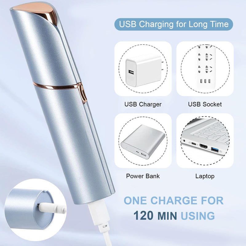 [Australia] - Facial Hair Removal for Women, Electric Painless Facial Hair Remover for Face, Lip, Chin with USB Rechargeable Blue 
