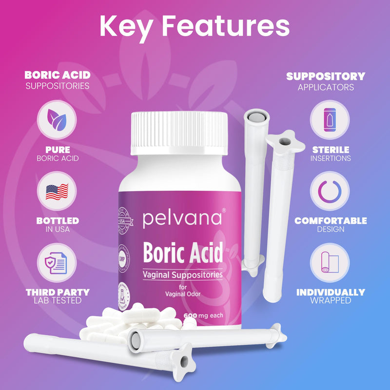 [Australia] - Pelvana Boric Acid Suppositories for Women 30 + 7 Applicators, Total of 37 Piece Kit for Vaginal Odor & Freshness - Third-Party Lab Verified & Bottled in The USA - Feminine Health Odor Solution 30 Count + 7 Applicators 