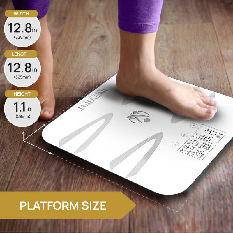 INEVIFIT Body-Analyzer Scale, Highly Accurate Digital Bathroom Body Composition Analyzer, Measures Weight, Body Fat, Water, Muscle, BMI, Visceral Levels & Bone Mass for 10 Users. Includes Batteries White