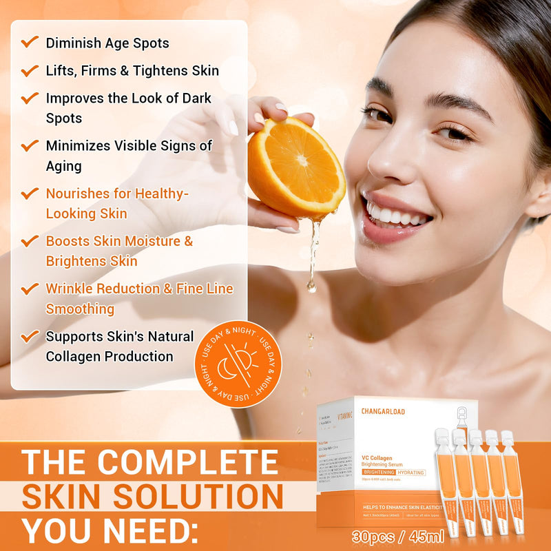 30% Vitamin C Serum with Hyaluronic Acid & Rose Stem Cells – Enhances Anti-Aging Face Serum for Wrinkles, Uneven Skin Tone, Dark Spots, Dull Skin，Korean Microneedling-Like Care 30 Ampoules Vitamin C Collagen Serum 30pcs
