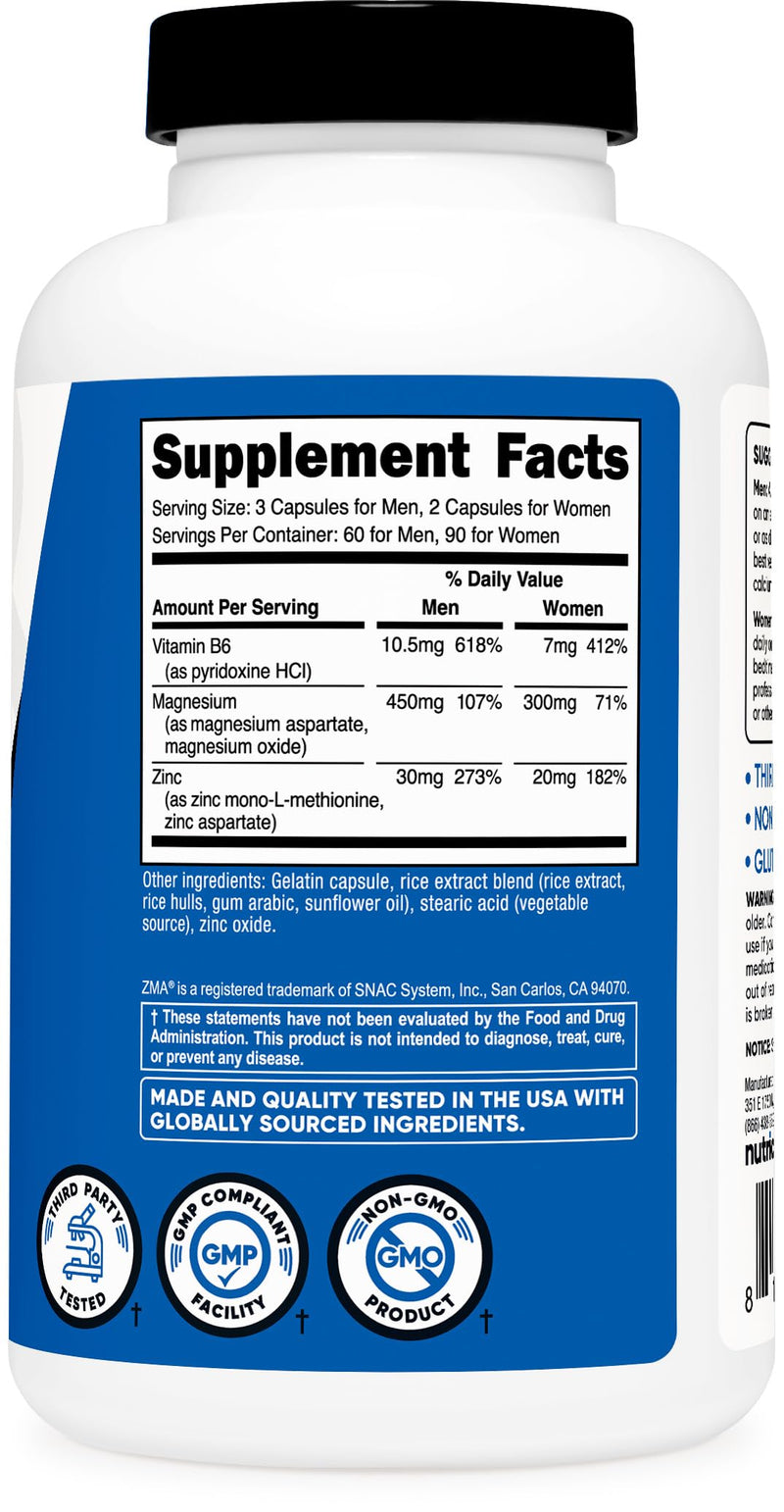 Nutricost ZMA 180 Capsules - Non-GMO and Gluten Free ZMA Supplement (Pack of 2) 180 Count (Pack of 2)