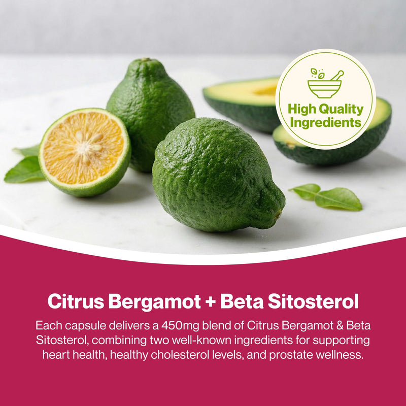 Hepatica Citrus Bergamot + Beta Sitosterol | 450mg Dual Complex | Citrus Bergamia Fruit Extract & Plant Sterols | 120 Vegan Capsules | 3rd Party Lab Tested