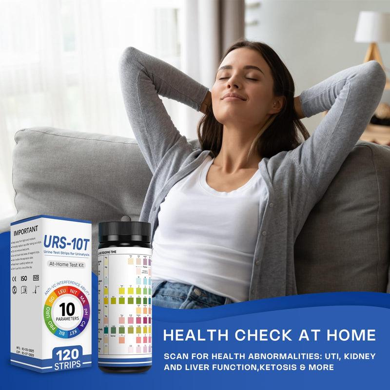 [Australia] - 10-in-1 Urine Test Strips for Urinalysis – Full Panel Urinalysis Test Strips for Protein, Nitrite, Leukocytes, pH, Kidney and Liver Function (120 Strips) 
