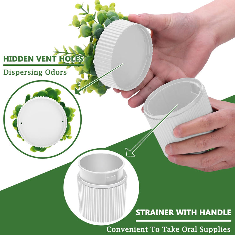[Australia] - Denture Bath, Invisible Denture Case Designed As Artificial Eucalyptus Potted Plants, Denture Cup With Strainer For Retainer, Mouth Guard & Dentures, Perfect For Home Decoration… WHITE 