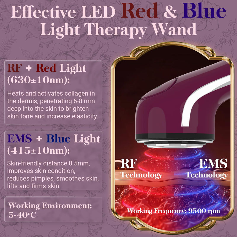 [Australia] - UUPAS Smart Photon Micro-Current LED Red Blue Light Therapy Wand for Face - Microcurrent Facial Device 