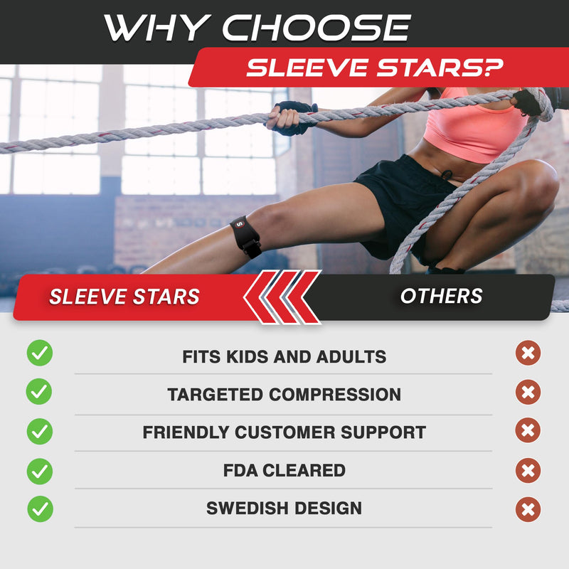 [Australia] - Sleeve Stars Patellar Tendon Support Strap Osgood Schlatter Knee Brace for Kids, Youth, Women & Men w/ 3 Lengths, Swedish Brand Patella Knee Strap Support Band for Arthritis, Tendonitis & Pain (Black) One Size Black 1 
