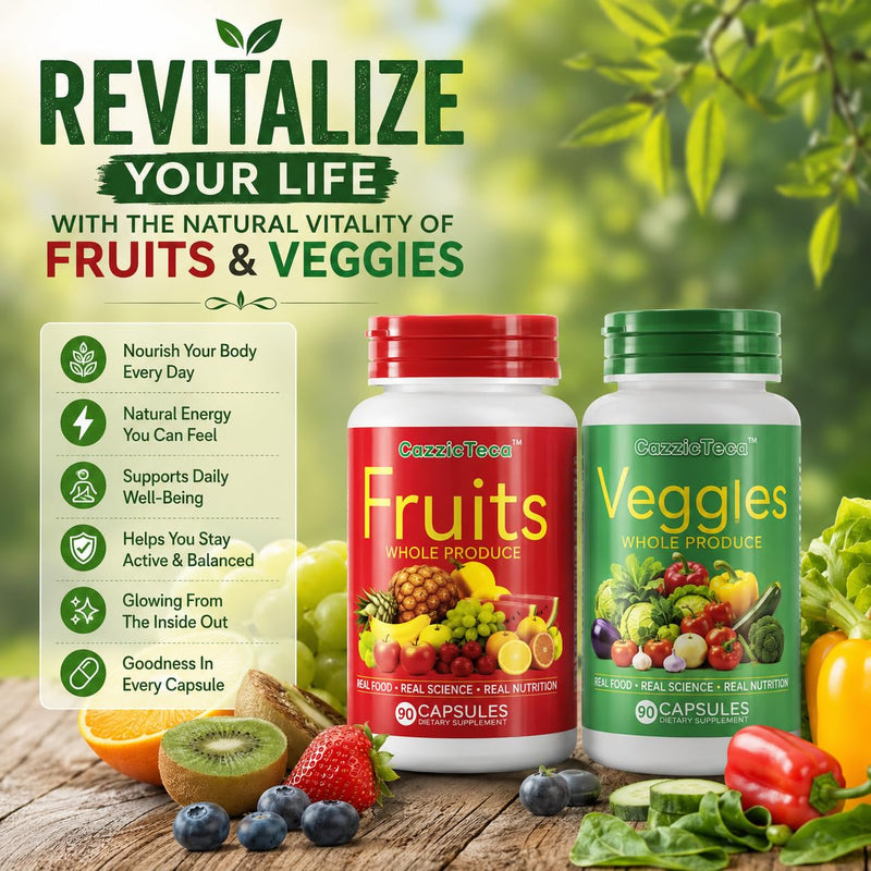 Fruit and Veggies Supplement Vitamins for Men and Women - Super Fruits and Veggies Capsules to Support Balanced Nutrition and Energy Levels - Whole Natural Super Foods 90 Count (Pack of 2)
