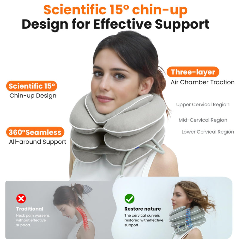 [Australia] - Neck Stretcher with Neck Brace,Cervical Traction Neck Device,Neck Relief Tool,Adjustable Inflatable Cervical Brace,Home Use Neck Decompression New Technology Breathable Fabric Washable(Gray) Gray 