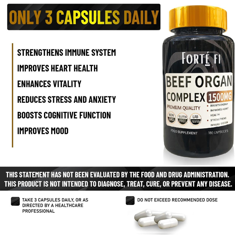 Halal Beef Organ Complex 1500MG – Beef Liver Capsules Grass Fed Organic – Liver Support Supplements with Heart, Kidney, Pancreas & Spleen – Beef Organ Supplements for Carnivore Diet