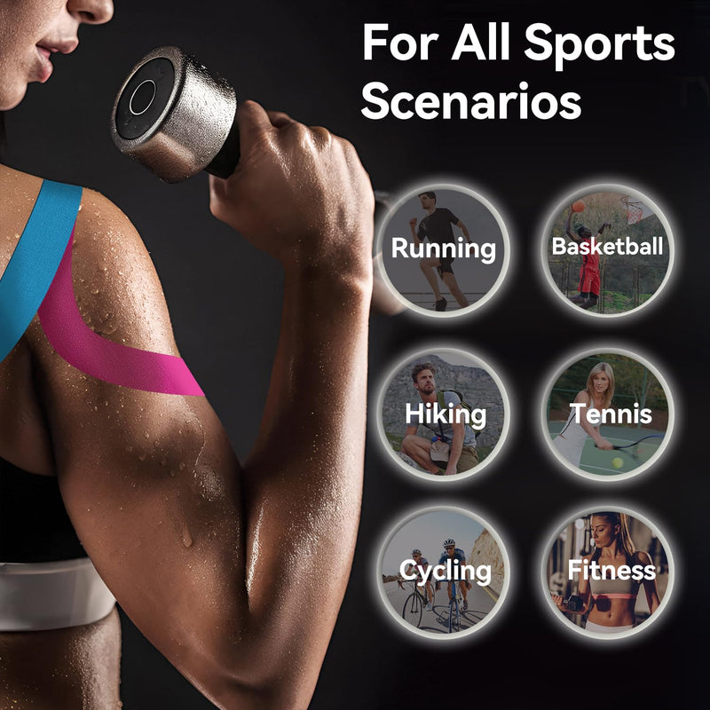 Precut Kinesiology Tape for Knees and Shoulders - 20 pcs Waterproof &Elastic for Yoga, Running, Pilates - Breathable Hypoallergenic Latex-Free Athletic Tape ；Blue and Pink