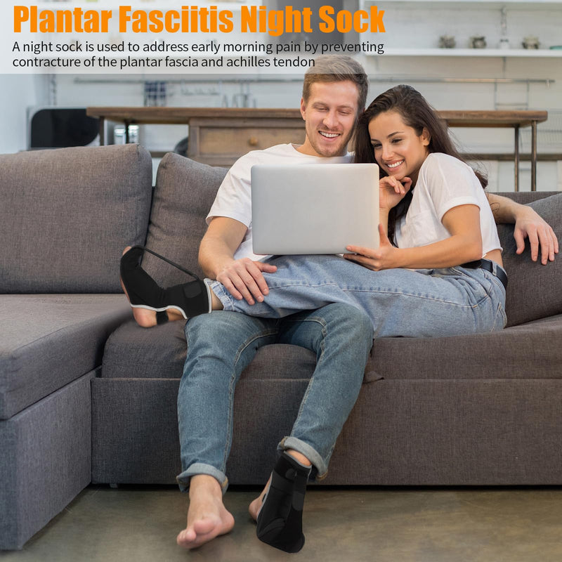 [Australia] - Plantar Fasciitis Night Splint Sock Upgraded Plantar Fasciitis Brace for Women Men with Arch Support for Achilles Tendonitis Foot Drop Heel Spur Pain Relief Black (Large) Large 