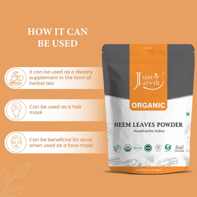 [Australia] - Just Jaivik 100% Organic Neem Leaves Powder - USDA Certified Organic, 227 GMS / 1/2 LB Pound / 08 Oz - Azadirachta Indica - Promoting Healthy Hair and Clear Skin (an USDA Organic Certified Herb) 