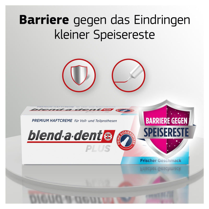 [Australia] - Blend-a-dent Plus Barrier Against Food Remains Premium Adhesive Cream Fresh, for full and partial dentures, fresh mint flavor, Made in Germany, 4x 40g pack 