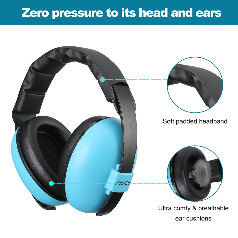 ProCase Baby Ear Protection, Noise Cancelling Headphone for Babies Infant Newborn Toddler up to 36 Months, Soft Hearing Protection Earmuffs for Sleep Travel -Blue Blue