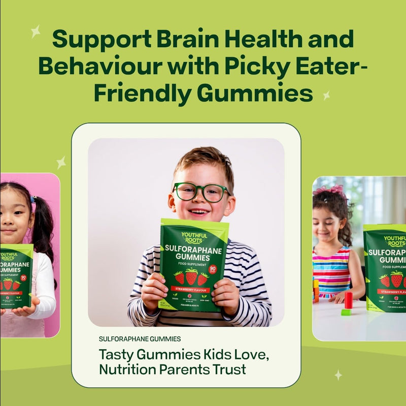 Sulforaphane Supplement Gummies | Broccoli Sprout Extract with 34.5mg Glucoraphanin, Antioxidant, Multivitamin A to K, Zinc | 90 Gummies with Strawberry Flavour | Immune & Mood Support