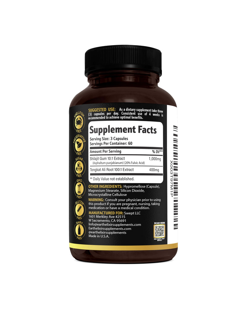 [Australia] - Shilajit 1000mg & Tongkat Ali 400mg (180 Capsules) Made in USA-Shilajit Supplement (20% Fulvic Acid) Shilajit Pure Himalayan Organic & Tongkat Ali for Men More Potent Than Shilajit Resin 