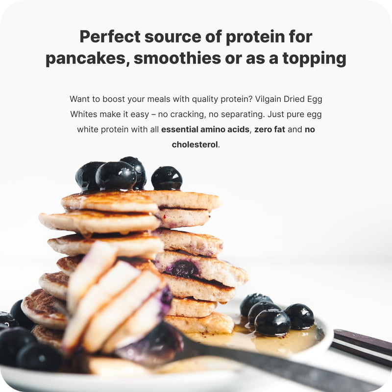 Vilgain Dried Egg Whites Powder - High Protein, Zero Fat Sugar Cholesterol - for Baking, Smoothies, Cooking - 500g, Pasteurised, Unflavoured - Keto & Gluten Free, Paleo Friendly - Egg White Protein