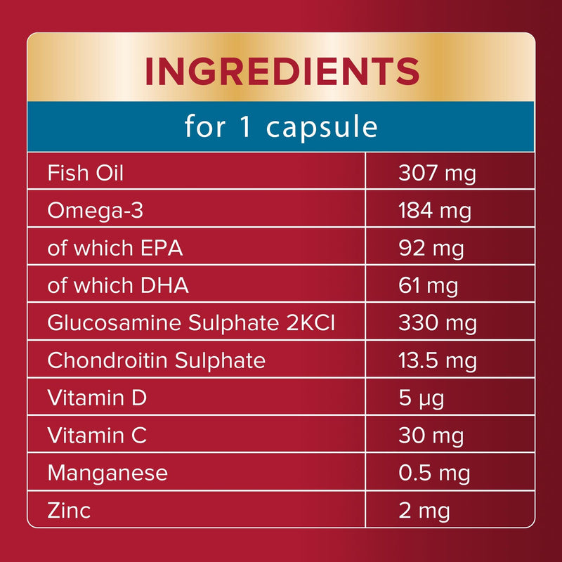 Seven Seas JointCare Essential, with Omega-3, Glucosamine, Chondroitin, Vitamins C and D, Manganese and Zinc, Food Supplements, 60-Day Pack Essential 60-Day