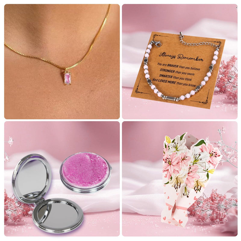 [Australia] - 40PCS Trendy Stuff Gifts Set for Teen Girls -Makeup Brushes Set + Blending Sponges + Silk Heatless Curling Set + Jewelry Set & Skincare Headbands | Birthday Gift for Daughter, Niece, Her (Pink) Pink 