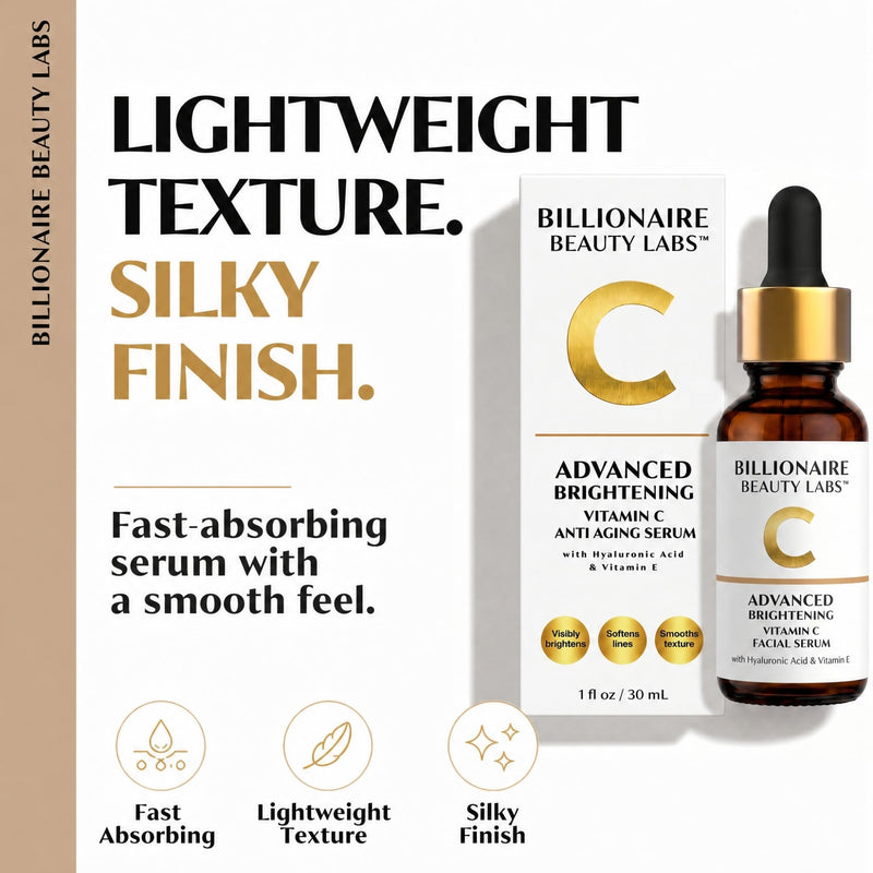 Billionaire Beauty Labs Vitamin C Serum for Face - Anti Aging Brightening Serum with Hyaluronic Acid & Vitamin E - Hydrating Facial Serum for Radiance, Fine Lines & Wrinkles - Made in USA 1 fl oz 1 Fl Oz (Pack of 1)