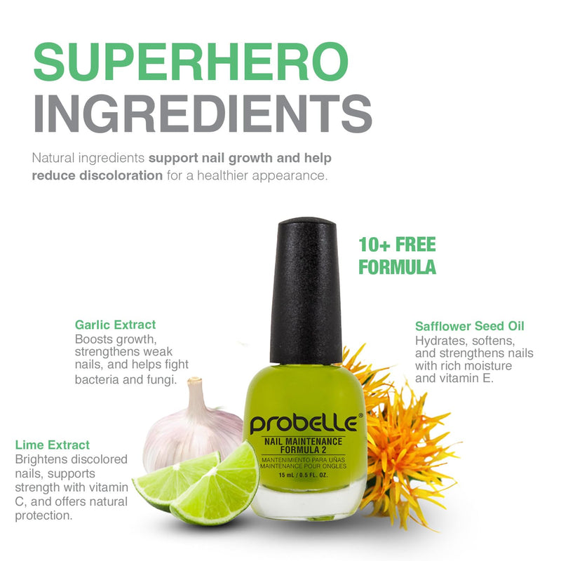 Probelle Nail Maintenance Formula 2, Nail Hardener and Strengthener for soft, brittle, and splitting nails - Reinforces, protects, conditions, strengthens, grows fingernails 5 fl oz/ 15 mL 0.5 Fl Oz (Pack of 1)