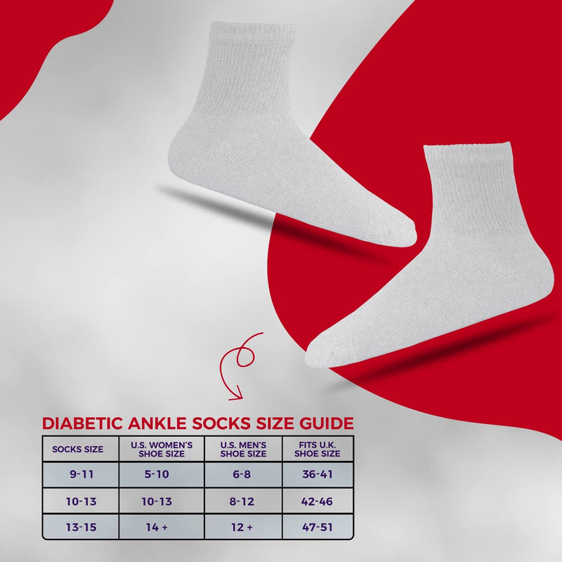 [Australia] - Diabetic Ankle Socks, Non-Binding Circulatory Doctor Approved Cushion Cotton Quarter Socks for Men’s Women’s 3,6,12 Pack 10-13 3 Pack White 