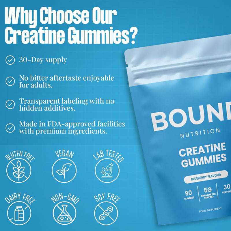 Creatine Gummies 5000mg - 90 Gummies, Pre Workout Muscle Recovery Supplement for Women & Men, Creatine Monohydrate, B12 & L-Taurine - Vegan, 1 Month Supply (Blueberry) 90 count (Pack of 1)