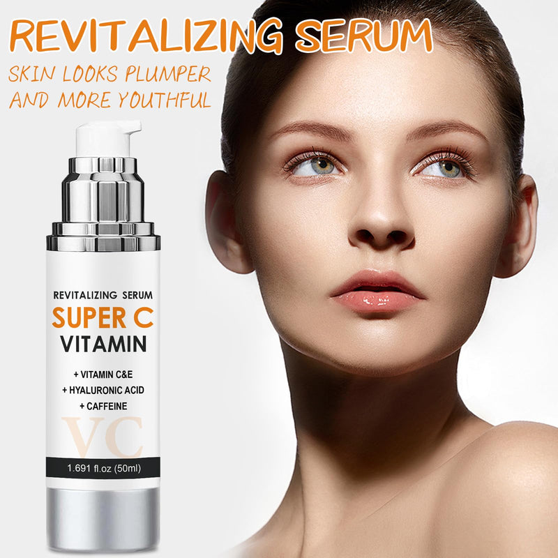 Vitamin C Serum for Face with Hyaluronic Acid & Vitamin E - Super C Revitalizing Face Serum for Anti-Aging - Reduces Wrinkles & Dullness for Radiant Skin - 1.69 fl.oz