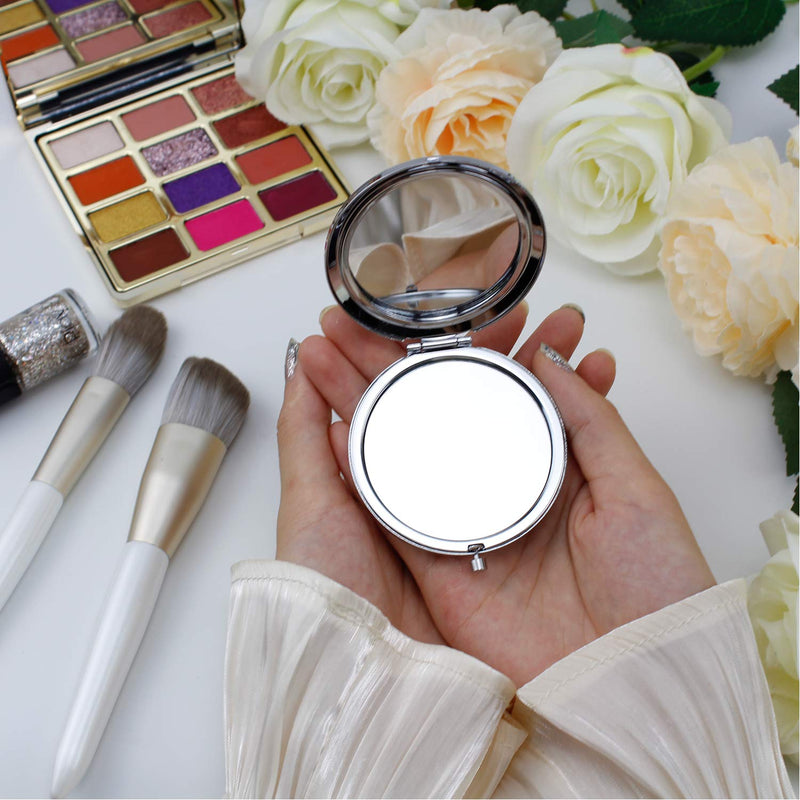 Pack of 2 Mother of the Bride & Groom Mirrors Set - Rose Gold Stainless Steel Compact Pocket Makeup Mirror with 2 Pcs Rose Gold Knot Bracelet and Gift Box Wedding Proposal Gift