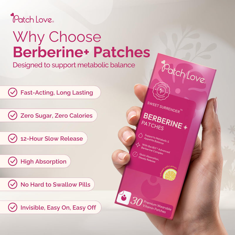 Berberine Patches for Metabolic Balance & Appetite Management - BeriBX™ with Cinnamon, Curcumin, Bitter Melon, Ginger & Ginkgo - Daily Wearable Patch - Vegan - 30 Patches - Made in UK