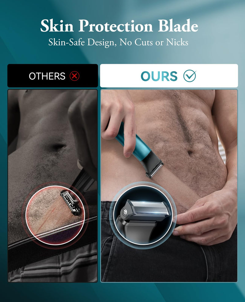 [Australia] - Body Hair Trimmer for Men - 6.0 Upgraded Electric Beard Trimmer, 2-in-1 Dual-Head Shaver and Body Groomer Connectivity Hybrid Face Body IPX6 Wet/Dry Use Groin & Ball Hair Painless Electric Razor Green Green-1 