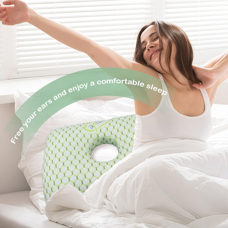 [Australia] - Ear Piercing Pillow for Side Sleepers with an Ear Hole for CNH and Ear Pain Ear Inflammation Pressure Sores, Washable and Adjustable Ear Guard Pillow（Green） Green 