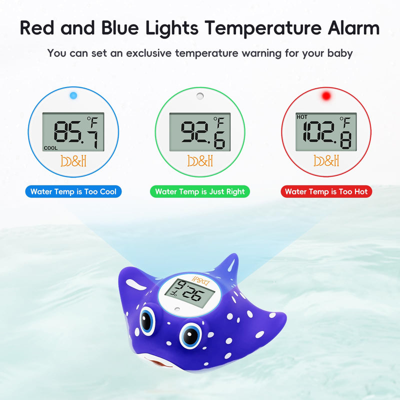 b&h Baby Bath & Room Temperature Thermometer - Digital Infant Bathtub Thermometer, Safe Toddlers Tub Time Floating Toy - Manta Ray blue