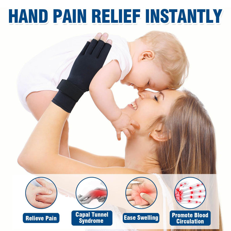 2 Pairs Pack Compression Gloves for Women Men, Copper Arthritis Gloves for Hand Pain Relief, Carpal Tunnel Wrist Support, Rheumatoid, Joint Swelling,Fingerless for Computer Typing(Small/Medium) Fingerless Small/Medium (2 Pairs)