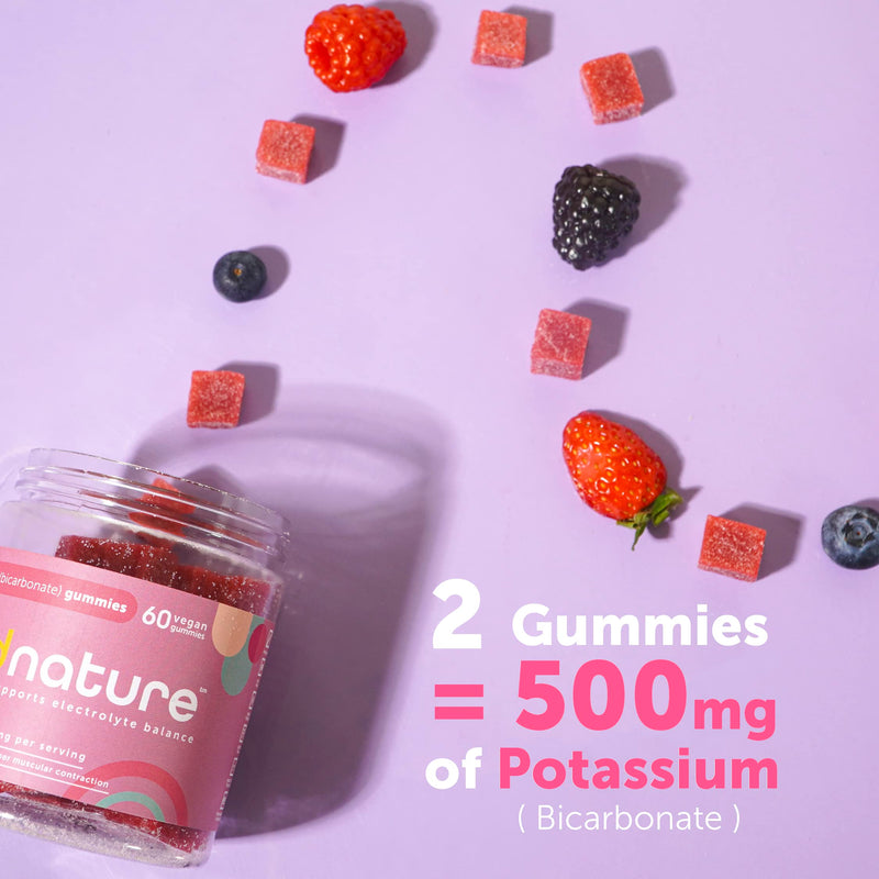 [Australia] - Kind Nature High Potassium Supplement 500mg - Chewable Gummies for Adults & Kids - Pure Potassium Bicarbonate Mineral Supplement - Vegan, Gluten Free, Non GMO - 60 Gummies (30 Day Supply) 