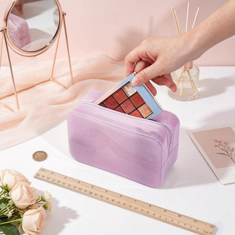 4Pcs Jelly Makeup Bag, Waterproof Travel Makeup & Cosmetics Pouch for Purse, Light Pink Toiletry Bag with Zipper, Cosmetic Make Up Organizer/Case for Hair Accessories and Daily Essentials