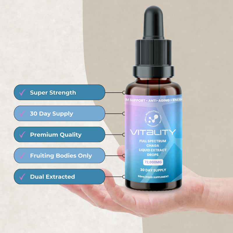 Chaga Full Spectrum Liquid Mushroom Drops Supplement, Super Strength 72,000mg (15:1), Immune Support & Anti Aging, Natural & Suitable for Vegans & Vegetarians