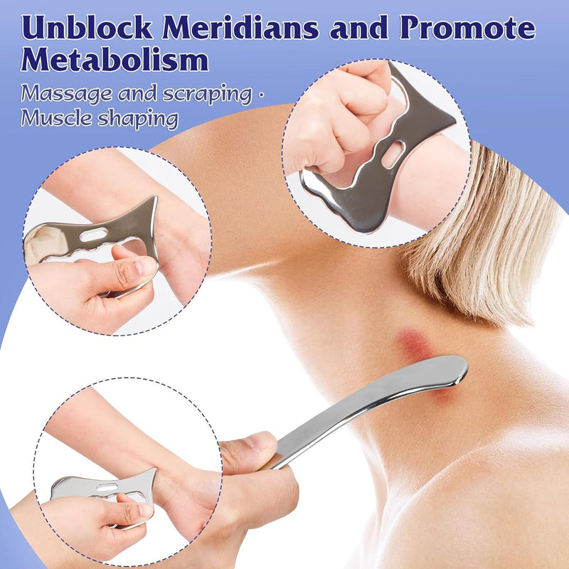 [Australia] - 3 in 1 Guasha Massage Tool, Grade Stainless Steel Scraping Tool for Soft Tissue Upgrade Physical Therapy Stuff,Used for Back, Legs, Arms,Neck,Shoulder, Gua sha Tool… (Square+S-Shape+D-Shape) Square+S-shape+D-shape 